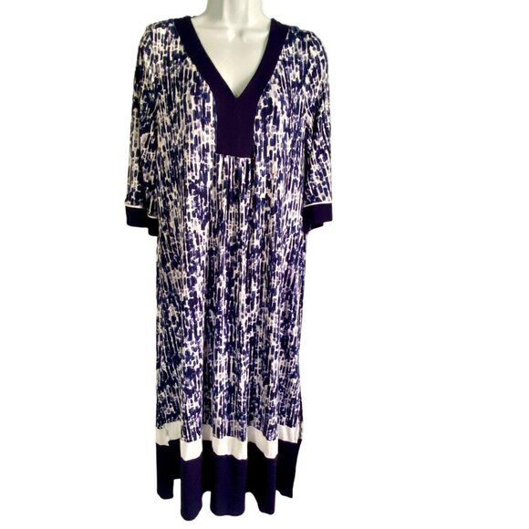 Simply Vera Vera Wang Blue Purple Print 1/2 Sleeve Caftan with Pockets Small NEW - Picture 2 of 11